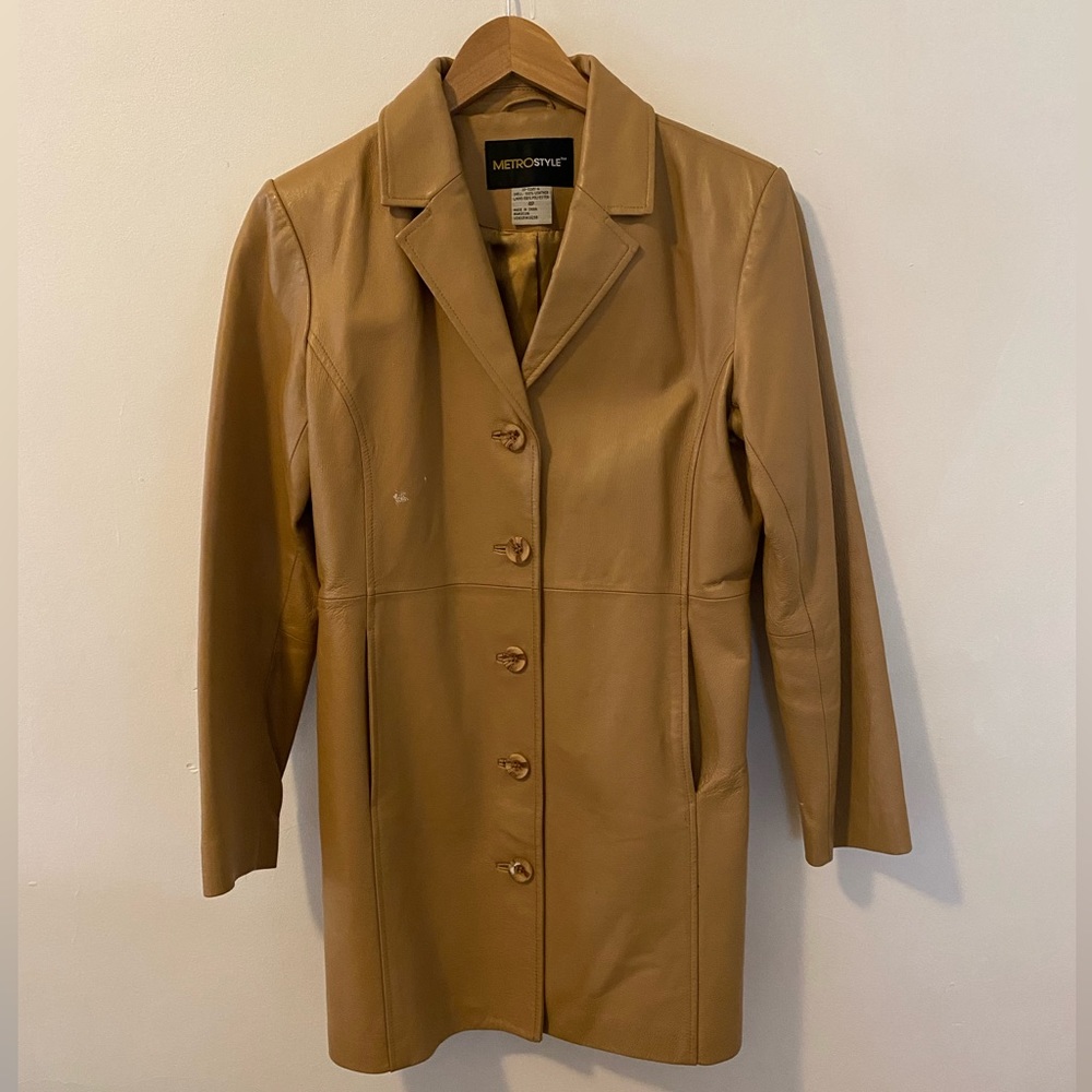 Mid-Length Vintage Tan Leather Jacket
